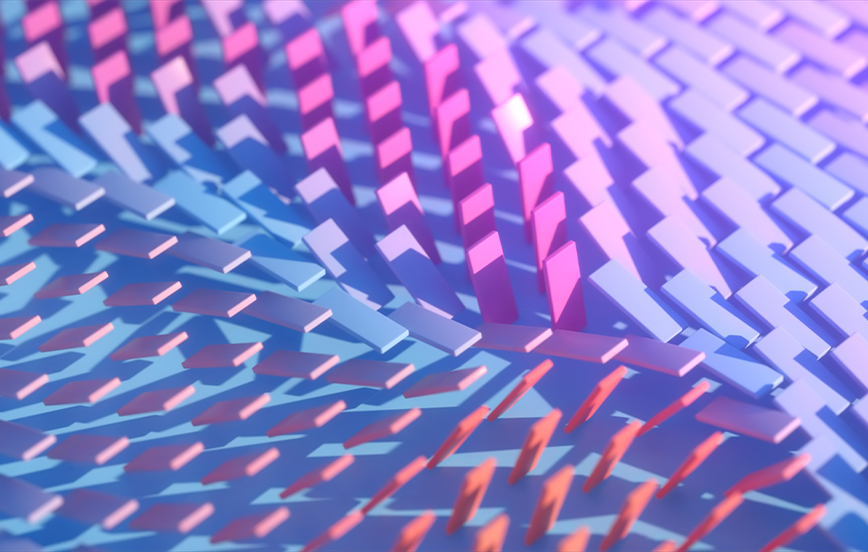 undulating waves and layers of multi-colored tiles
