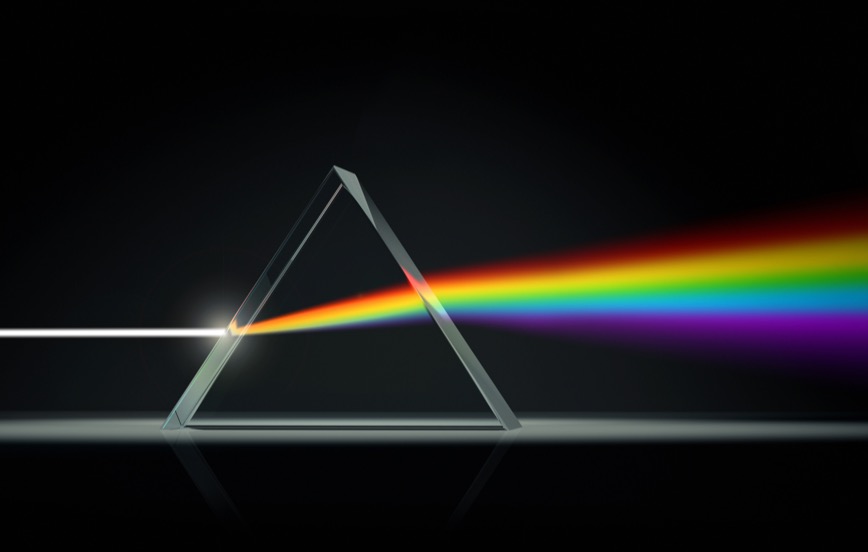pyramid with rainbow prism spectrum refraction